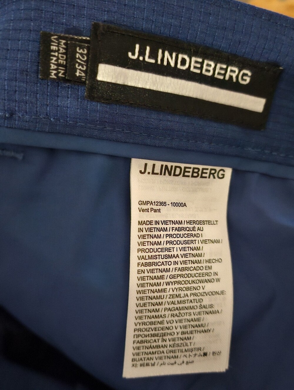 J.Lindeberg Vent Golf Pants Men's Size 32x34 Blue Performance Stretch Flat Front - Picture 12 of 12